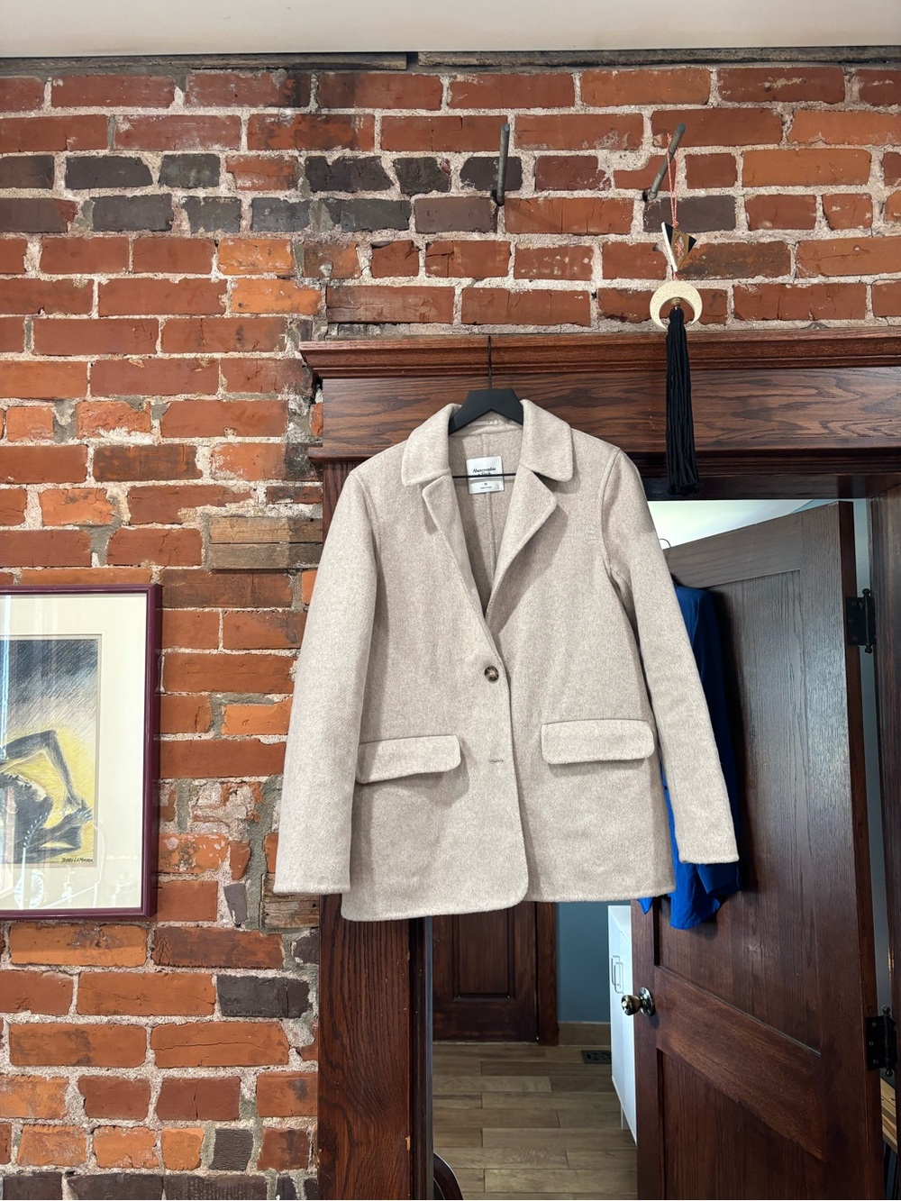 Cream Abercrombie & Fitch Wool-Blend Blazer Jacket